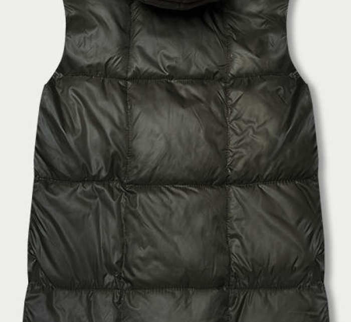 Jednoduchá dámská vesta v khaki barvě s kapucí (YP-22072-6)