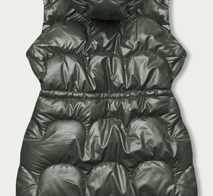 Vypasovaná vesta v khaki farbe s kapucňou (B8172-11)