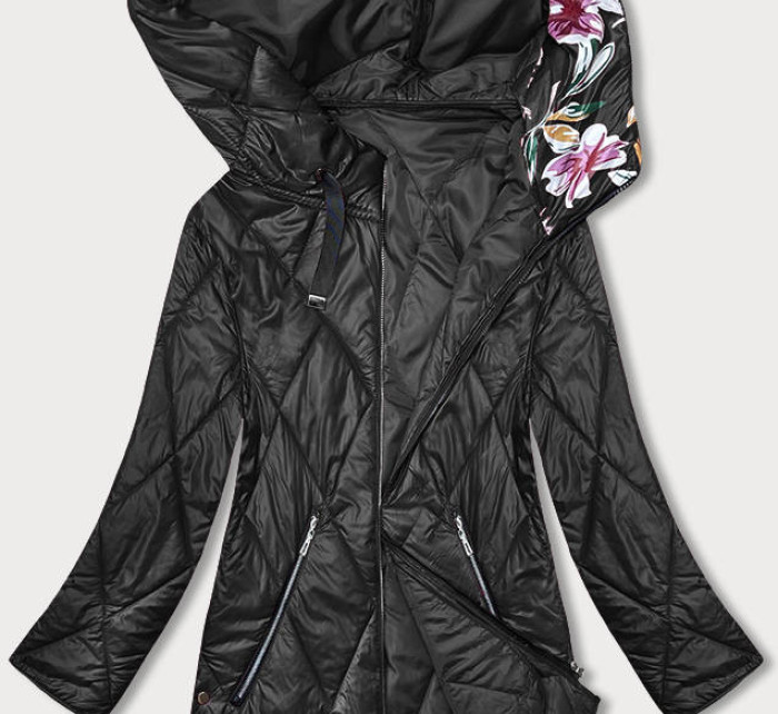 Černá dámská bunda s ozdobnou kapucí (B8215-1)