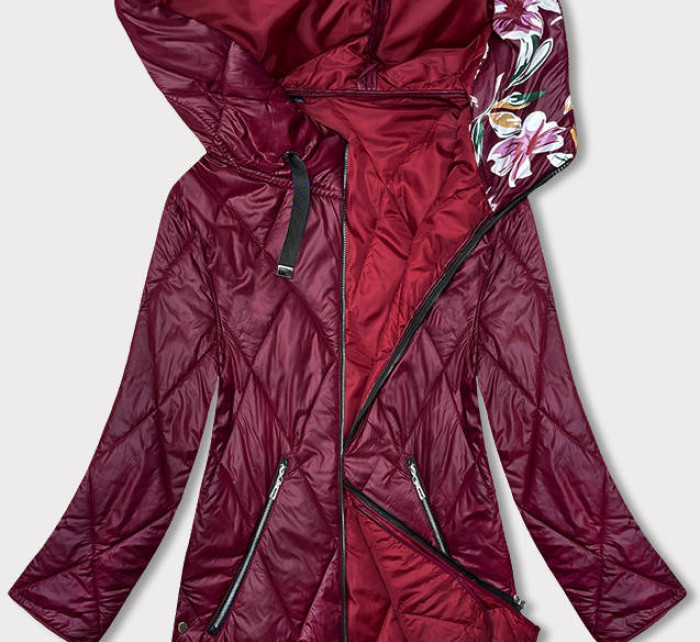 Dámska bunda vo vínovej bordovej farbe s ozdobnou kapucňou (B8215-74)