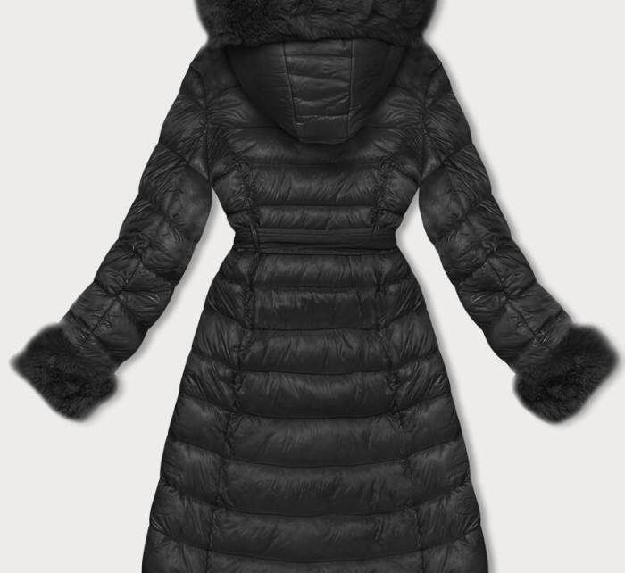Černý dámský péřový kabát na knoflíky model 18934749 - J.STYLE