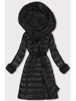 Černý dámský péřový kabát na knoflíky model 18934749 - J.STYLE