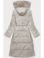 Puchowy płaszcz z ekoskóry z futrem Ann Gissy ecru (AG9-9003)
