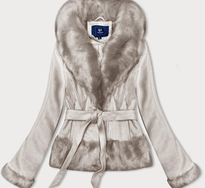 Světle béžová krátká dámská bunda se zavazováním Ann Gissy (K0327)