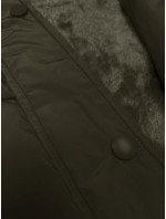 Dlouhá zimní bunda v khaki barvě s kapucí (V726)