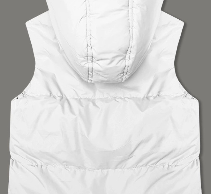 Krátká bílá dámská vesta se stojáčkem a kapucí J Style (5M3151-281)