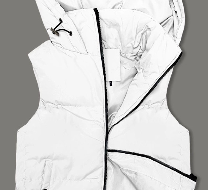 Krátká bílá dámská vesta se stojáčkem a kapucí J Style (5M3151-281)