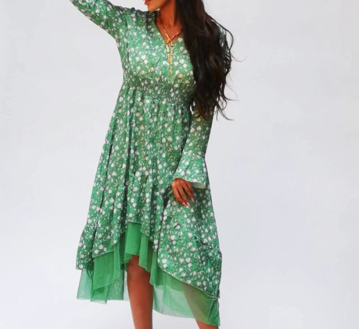 Zelené vzdušné dámské šaty s ozdobnou spodní částí Ann Gissy (DLY017)