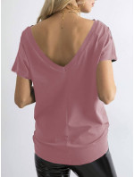 Dámské tričko T-shirt basic ve špinavě růžové barvě s výstřihem vzadu Feel Good (4662-35)