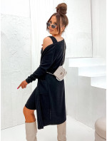 Černé dámské úpletové šaty s přehozem přes oblečení (8215)