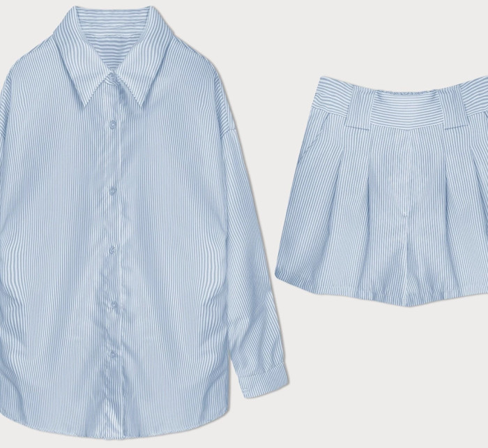 Světle modrá dámská pruhovaná souprava - košile a šortky (16071)