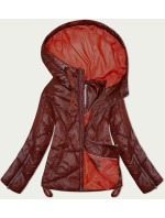 Tmavo červená prešívaná dámska prechodná bunda s kapucňou (21300)