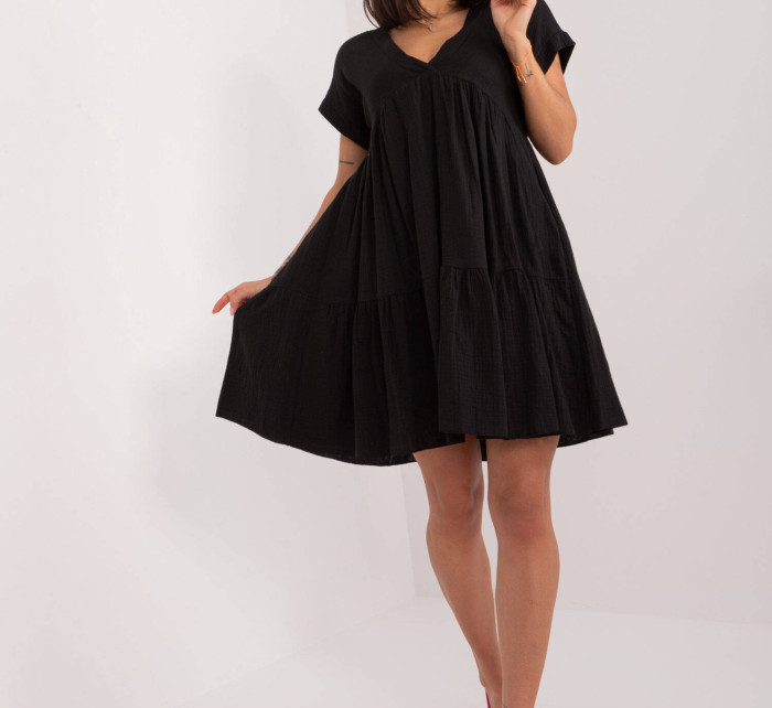 Černé rozšířené bavlněné šaty (6873)