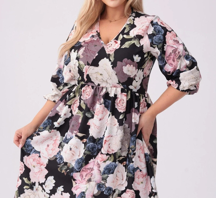Černo-ecru dámské letní květované šaty (8276)