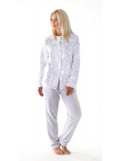 FLORA teplé pyžamo dove grey gombík L pohodlné domácí oblečení 9102 šedý tisk na bílé
