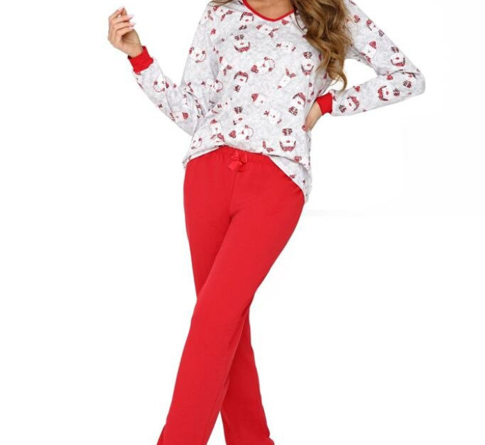 Luxusné dámske pyžamo Teddy šedo-červené