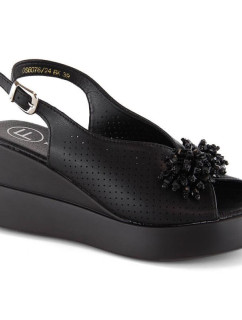 Skórzane sandały na koturnie z koralikami Filippo W PAW529A czarne
