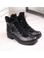 Dolce W kožené boty se zirkony černé model 19004291 - Inny