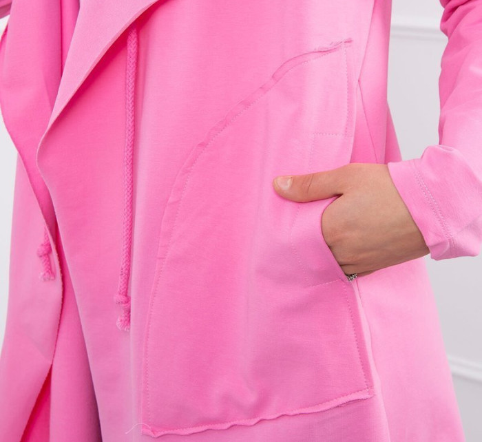 Volná bunda s kapucí růžová