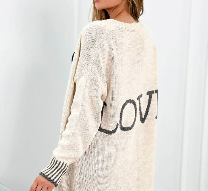 Cardigan svetr s nápisem Love béžový