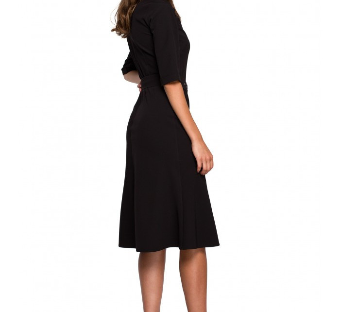 S231 Collar dres with a buckle belt - black
