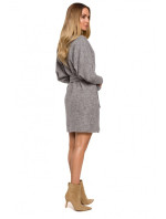 model 18003590 Zavinovací svetrové šaty s vázáním šedé - Moe