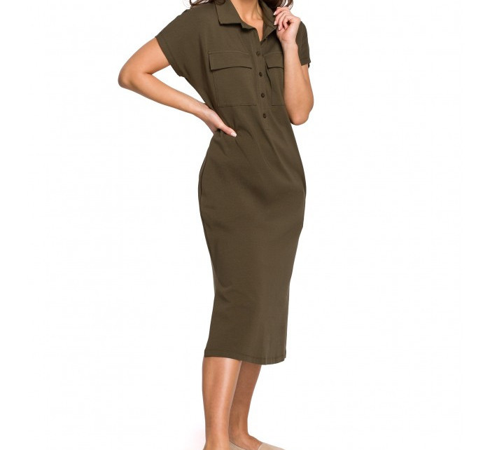 model 18003948 Safari šaty s kapsami a klopou khaki barva - BeWear