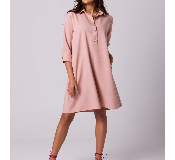 B257 Rozšírené košeľové šaty - ružové