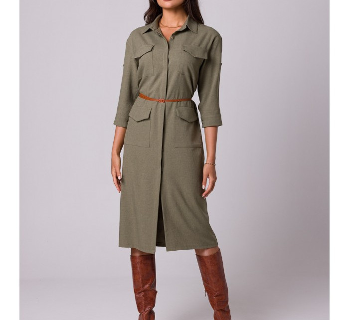 model 18407189 Safari šaty s kapsami s klopou olivové - BeWear