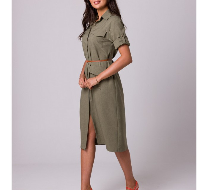 model 18407189 Safari šaty s kapsami s klopou olivové - BeWear