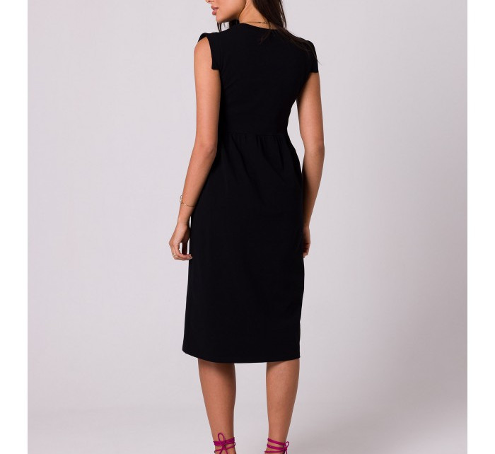 B262 Bavlněné šaty s vysokým pasem - černé
