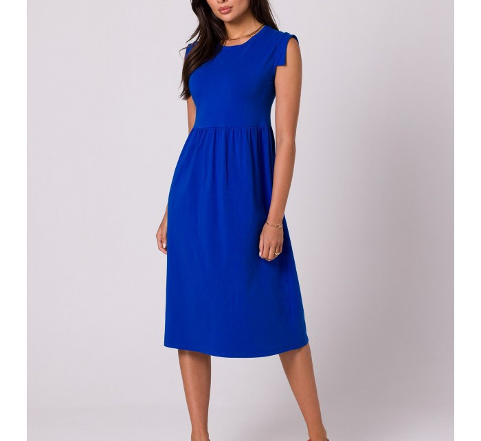 B262 Bavlnené šaty s vysokým pásom - kráľovská modrá