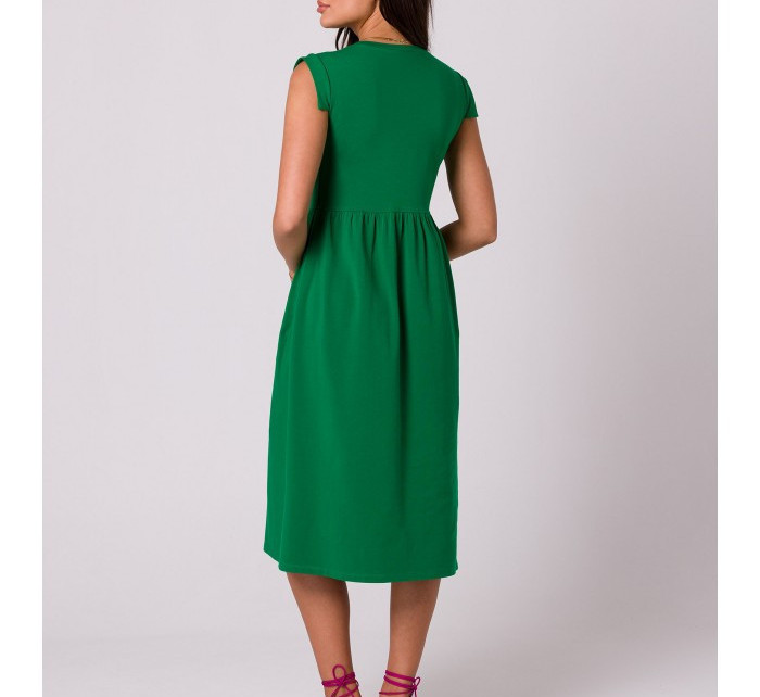 model 18407273 Bavlněné šaty s vysokým pasem zelené - BeWear