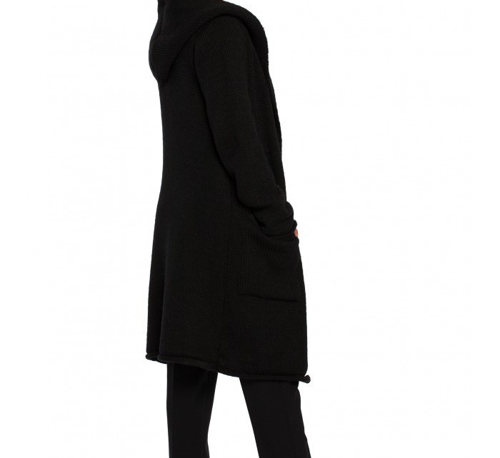 model 15098943 Dlouhý svetr s kapucí a bočními kapsami černý - BeWear