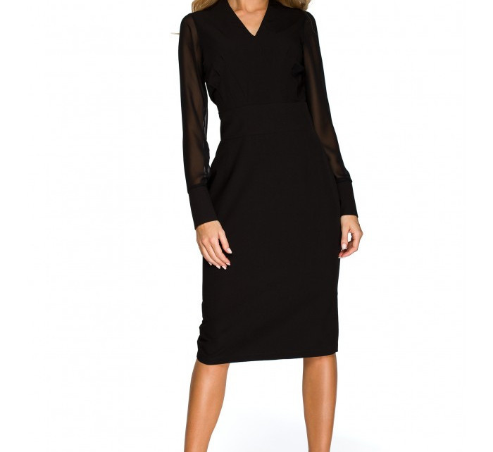 Šifonové šaty s rukávy černé model 15099026 - STYLOVE