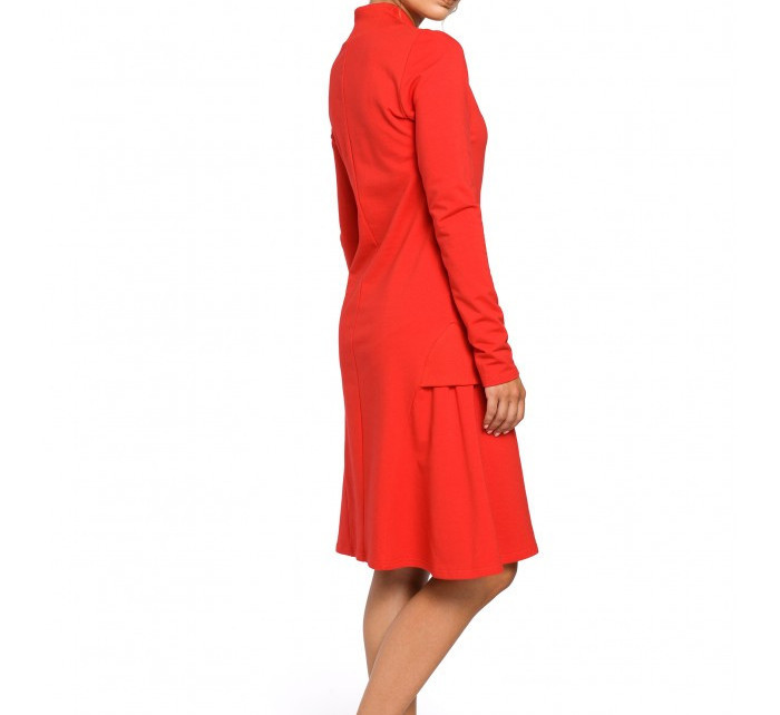 B044 Trapézové šaty s rebrovaným lemovaním - červené
