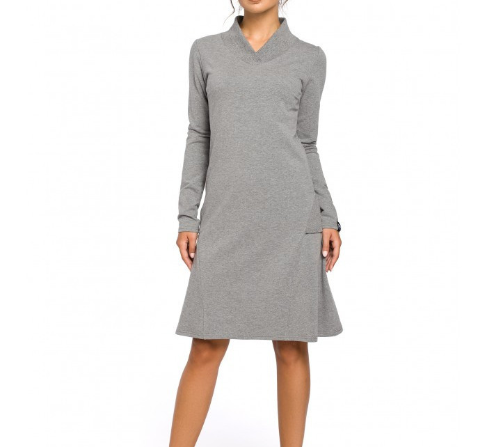 model 18001673 Trapézové šaty s žebrovaným lemem šedé - BeWear