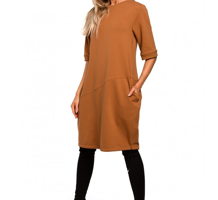 model 18002190 Šaty s vázaným lemem karamelové - Moe