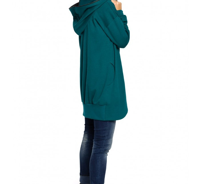 model 15097215 Mikina s kapucí nadměrné velikosti na zip hnědá - BeWear