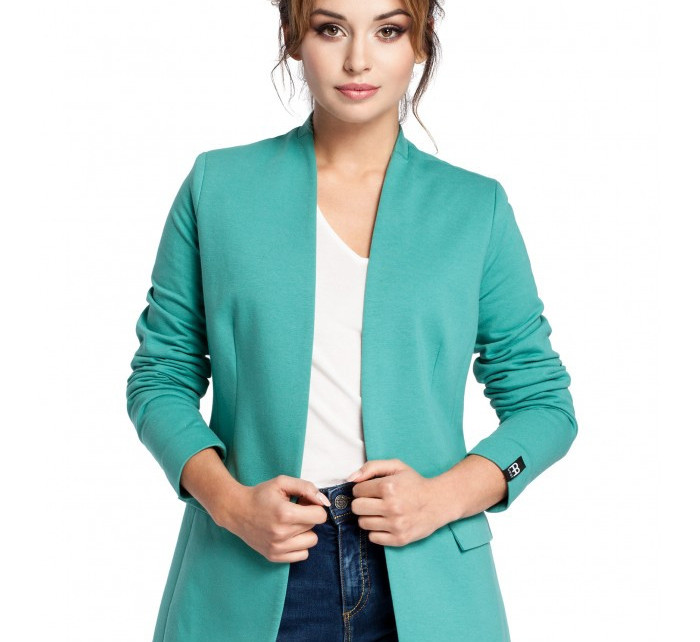 B030 Collarless open front knit blazer - green