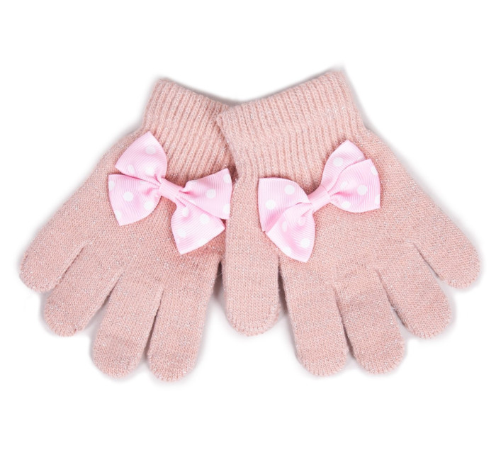 Dívčí pětiprsté rukavice Yoclub s mašlí RED-0070G-AA50-007 Pink