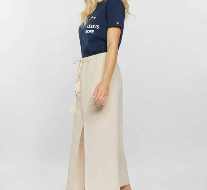 Monnari Midi Skirts Cotton Women's Skirt With Slit Beige