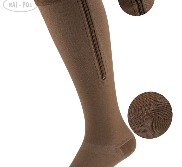 Raj-Pol Knee Socks With Zipper 3 Grade Dark Beige